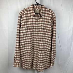 Mens‎ L.L. Bean Rust Brown Plaid Cotton Button Front Epaulet Shirt XLT Tall